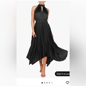 NWT Elegant Black Sleeveless Cutout Halter Neck Dress